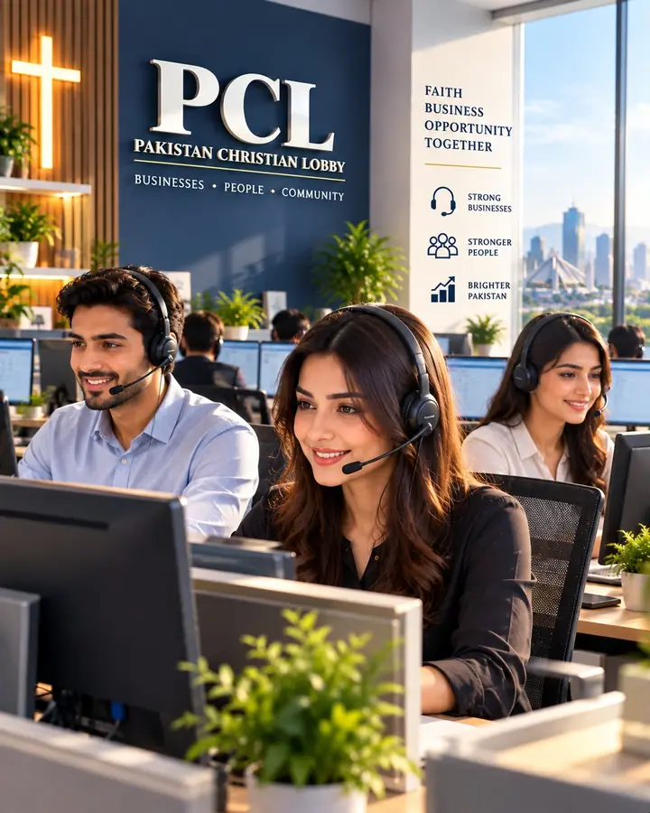 Call center team with headsets