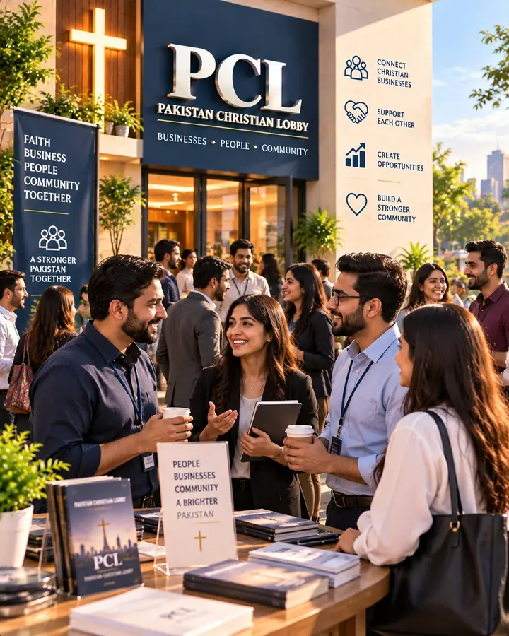 Christian business owners meeting and connecting outside the PCL centre