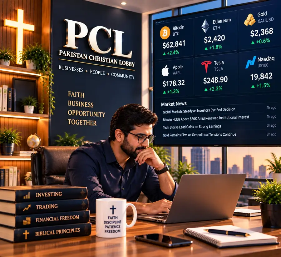 Trader studying live crypto and stock market screens